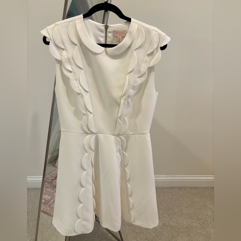 Ted Baker Cream Kids Dress with Scalloped Design